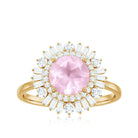 Rosec Jewels-Round Rose Quartz Cocktail Ring with Moissanite Double Halo