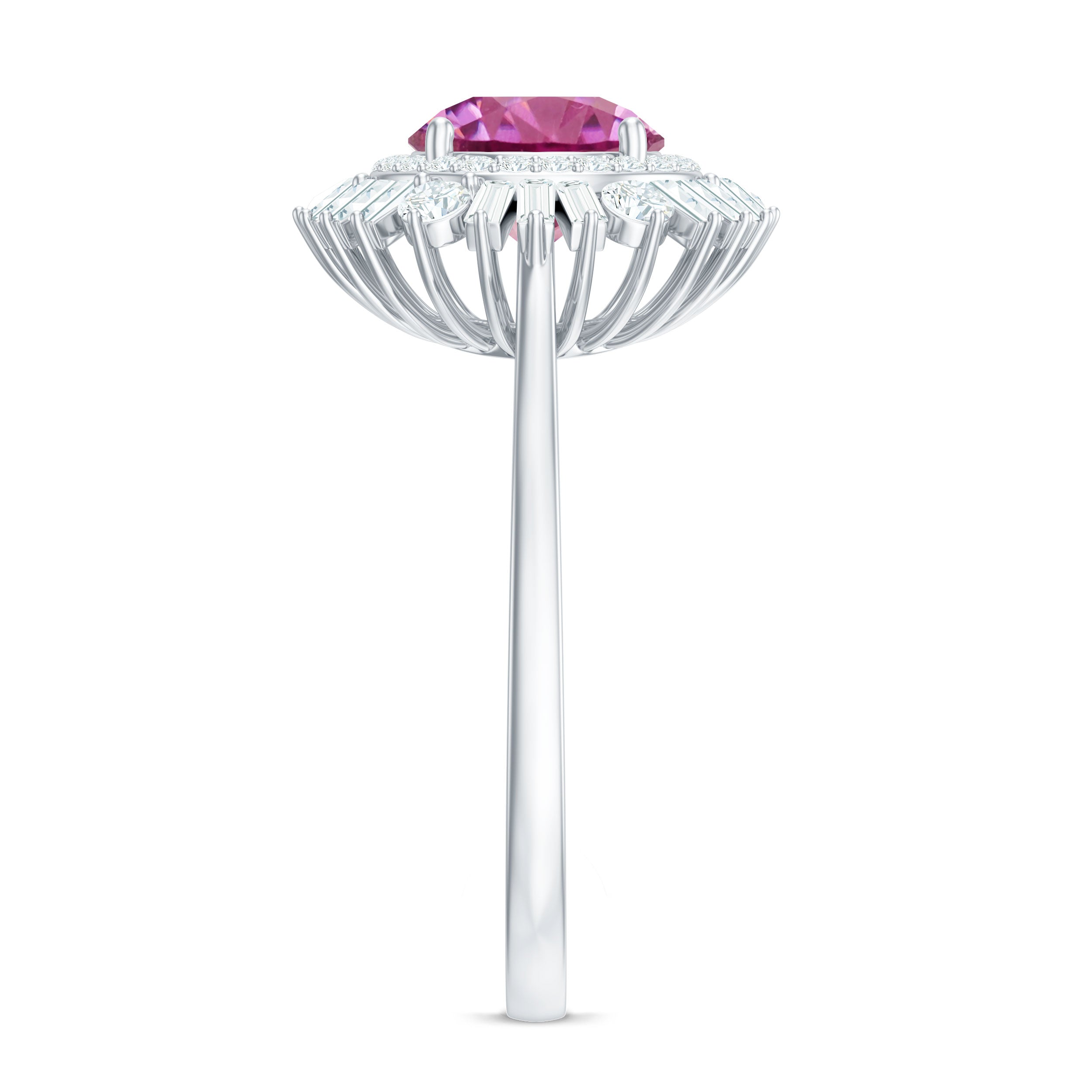 Rosec Jewels-2 CT Round Pink Tourmaline Cocktail Ring with Moissanite Double Halo