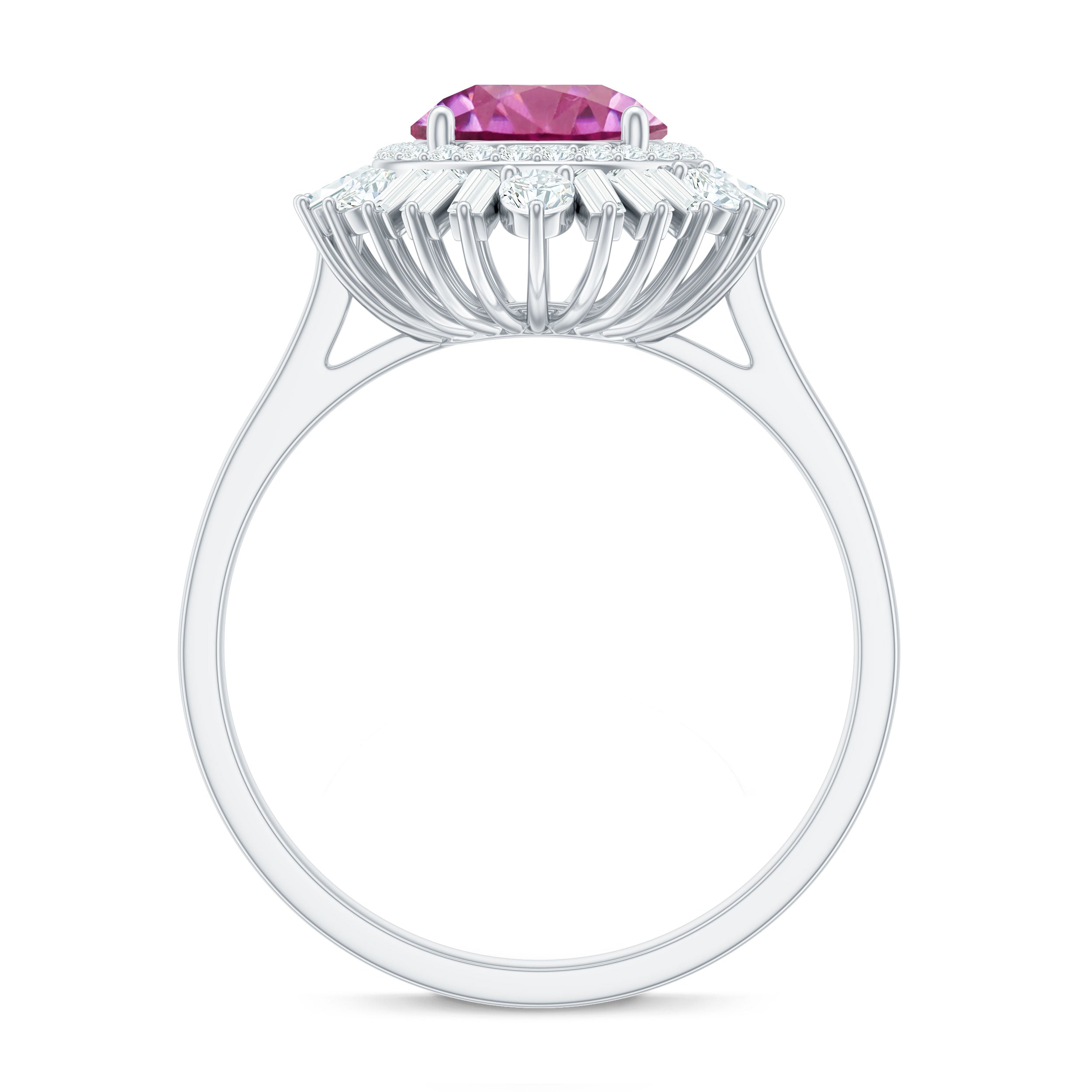 Rosec Jewels-2 CT Round Pink Tourmaline Cocktail Ring with Moissanite Double Halo