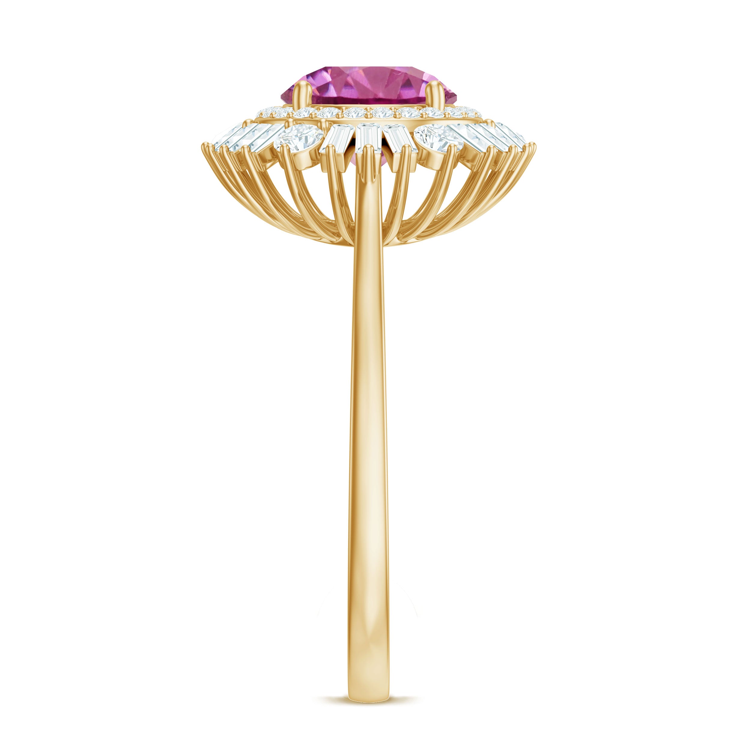 Rosec Jewels-2 CT Round Pink Tourmaline Cocktail Ring with Moissanite Double Halo