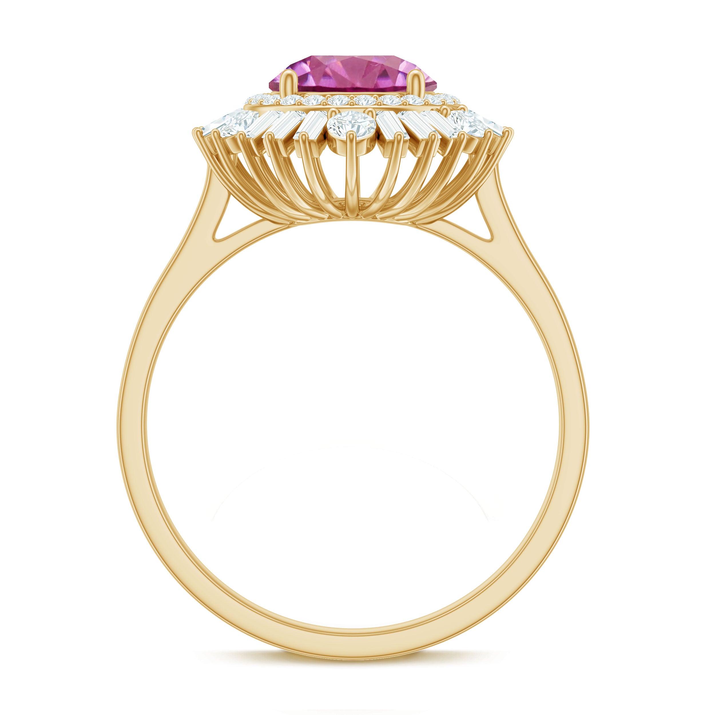 Rosec Jewels-2 CT Round Pink Tourmaline Cocktail Ring with Moissanite Double Halo