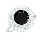 Rosec Jewels-Black Onyx Cocktail Engagement Ring with Moissanite Double Halo