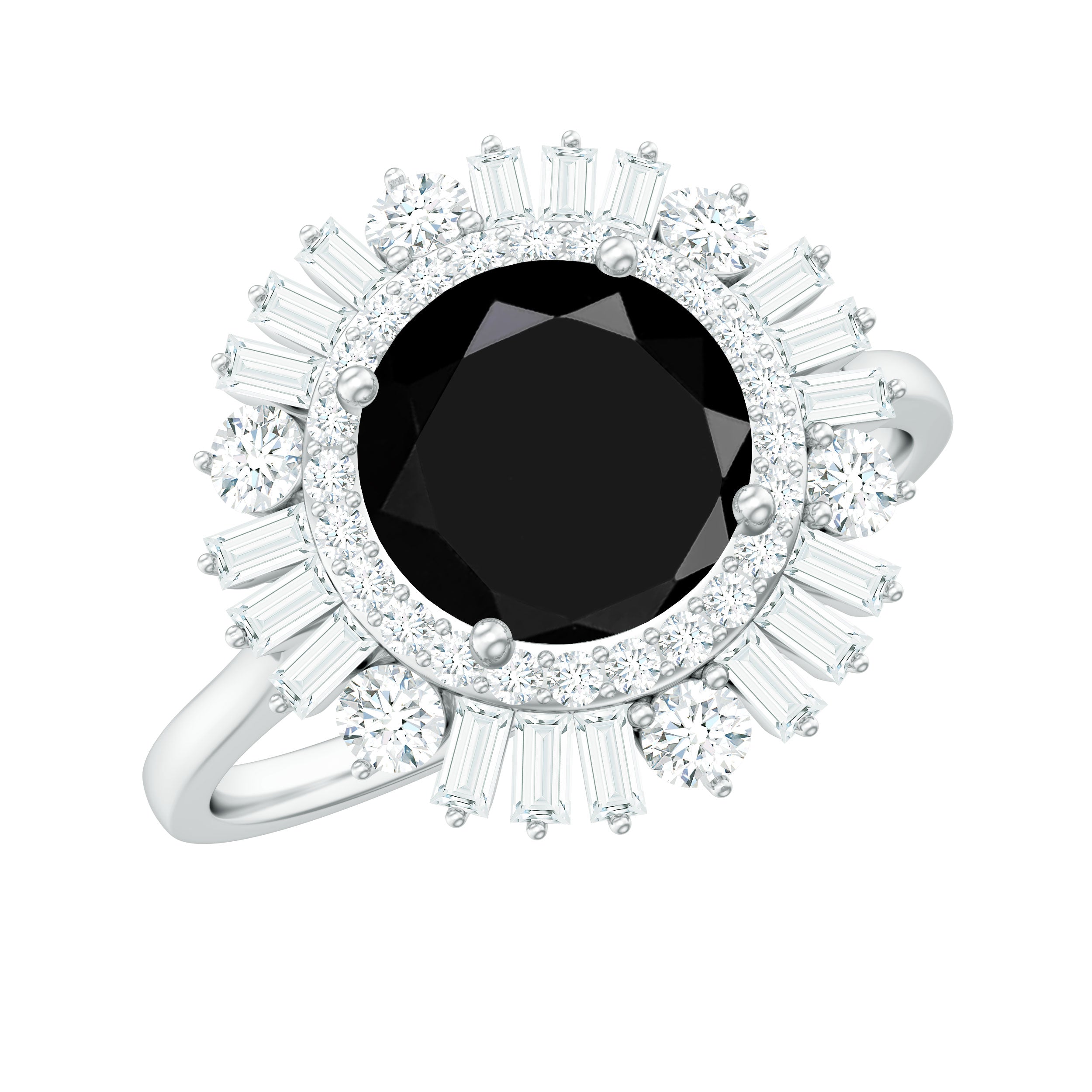 Rosec Jewels-Black Onyx Cocktail Engagement Ring with Moissanite Double Halo