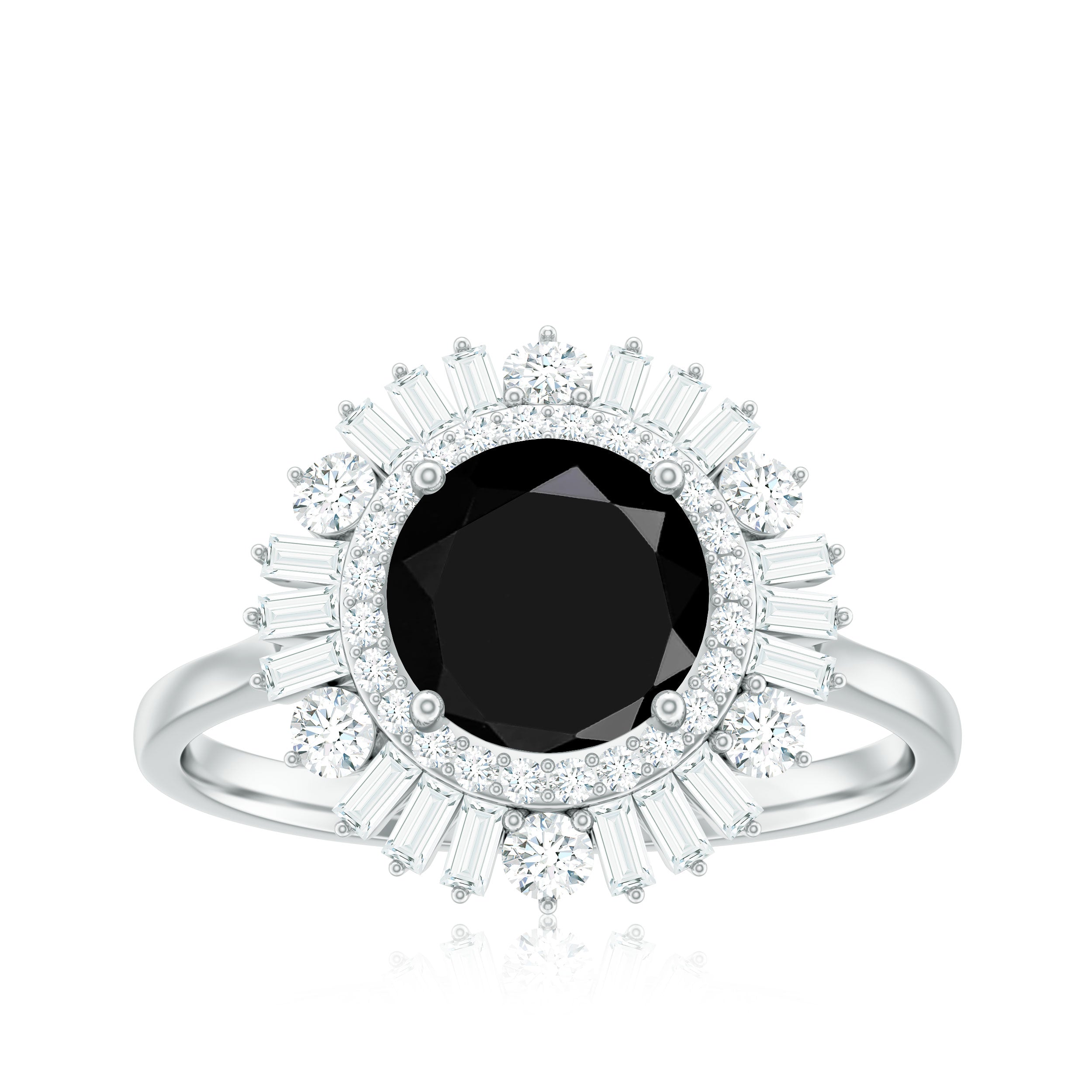 Rosec Jewels-Black Onyx Cocktail Engagement Ring with Moissanite Double Halo