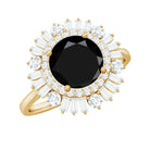 Rosec Jewels-Black Onyx Cocktail Engagement Ring with Moissanite Double Halo