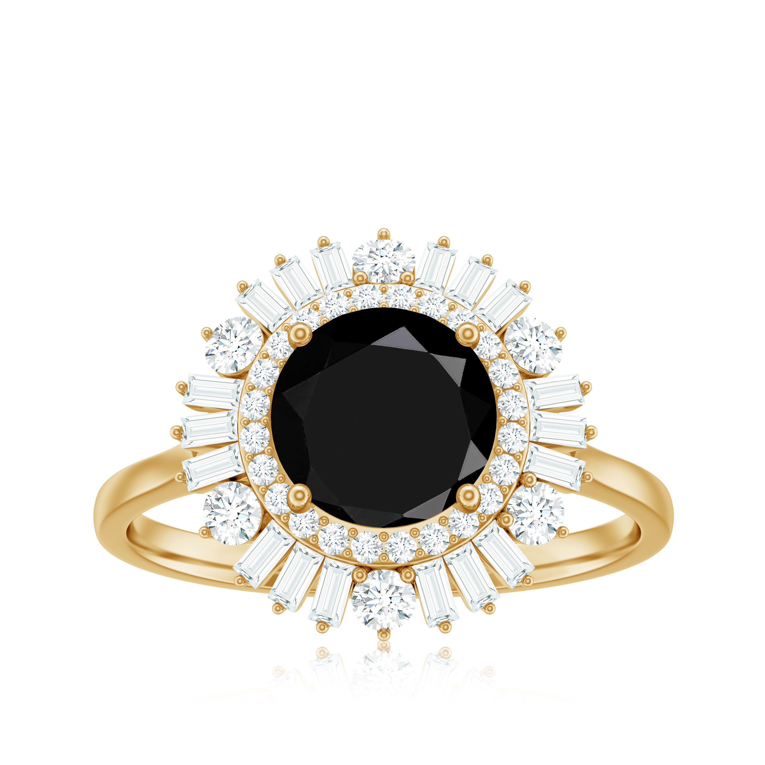 Rosec Jewels-Black Onyx Cocktail Engagement Ring with Moissanite Double Halo