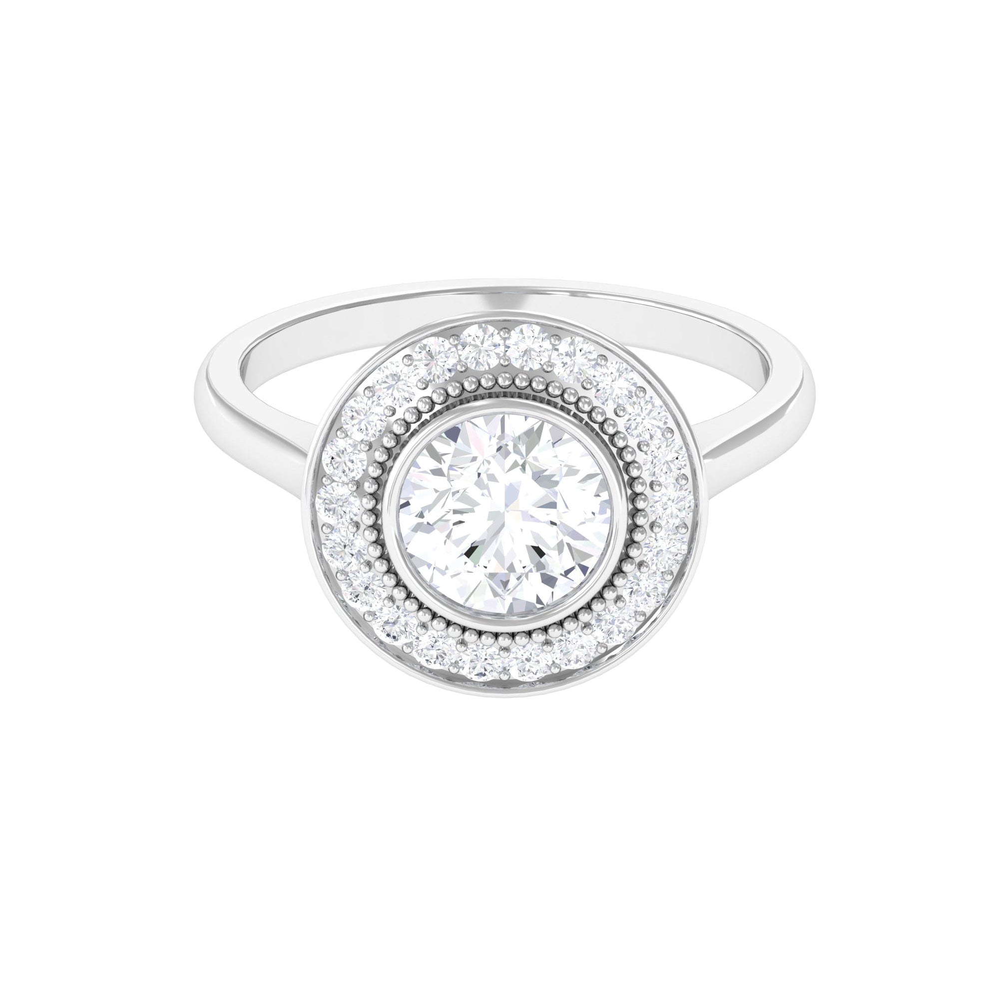 Rosec Jewels-2 CT Vintage Inspired Round Moissanite Halo Engagement Ring in Gold