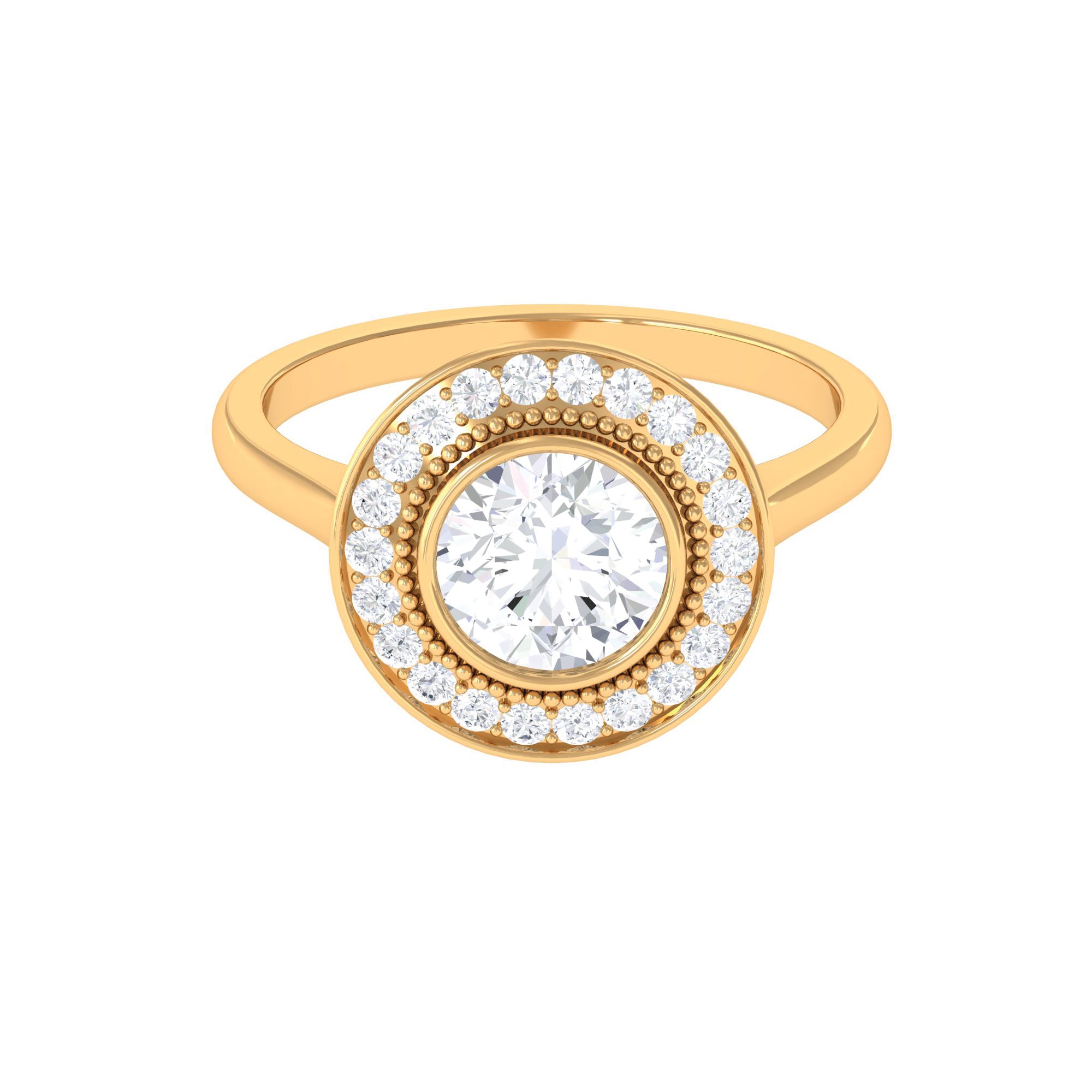 Rosec Jewels-2 CT Vintage Inspired Round Moissanite Halo Engagement Ring in Gold