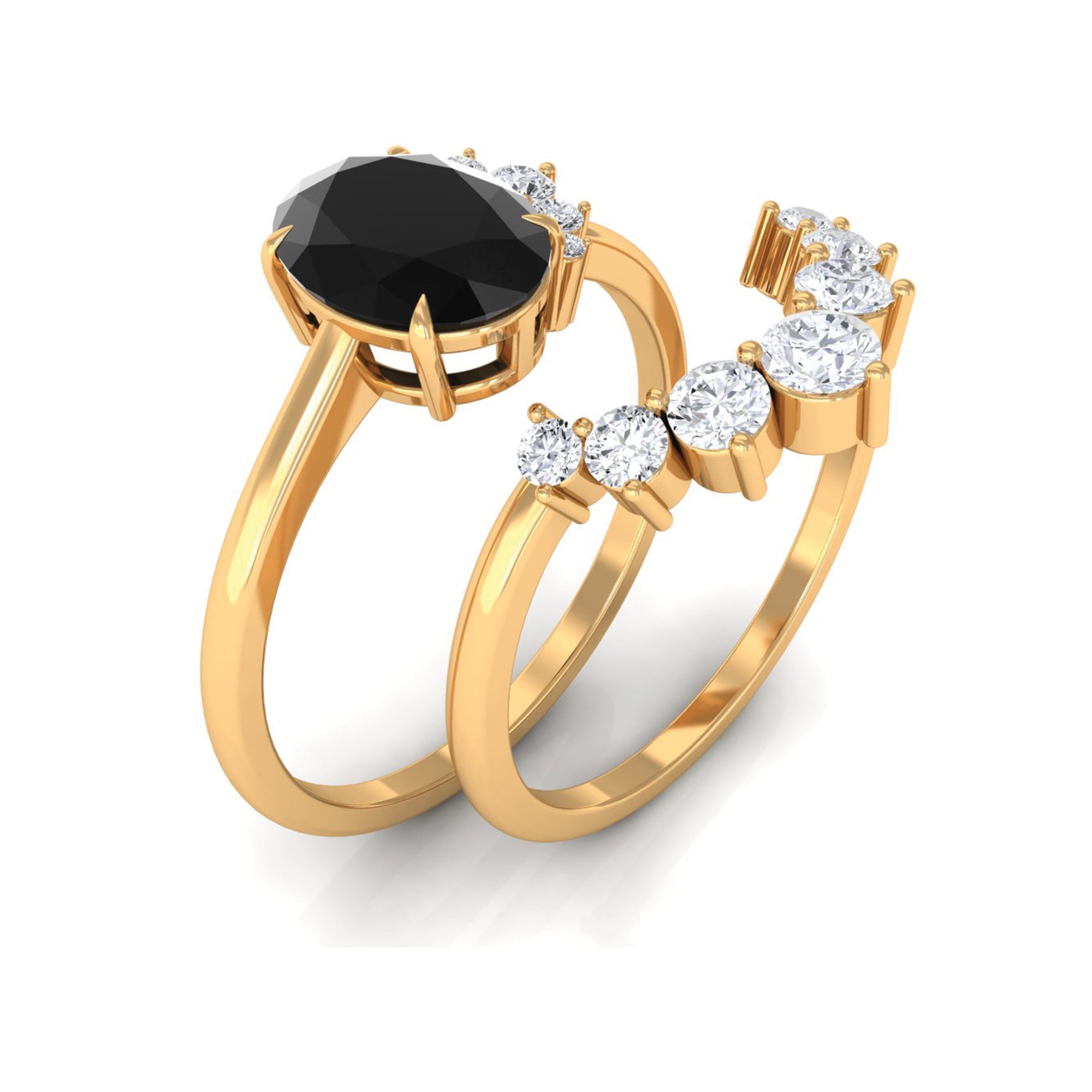 Rosec Jewels-Created Black Diamond and Diamond Engagement Enhancer Ring Set