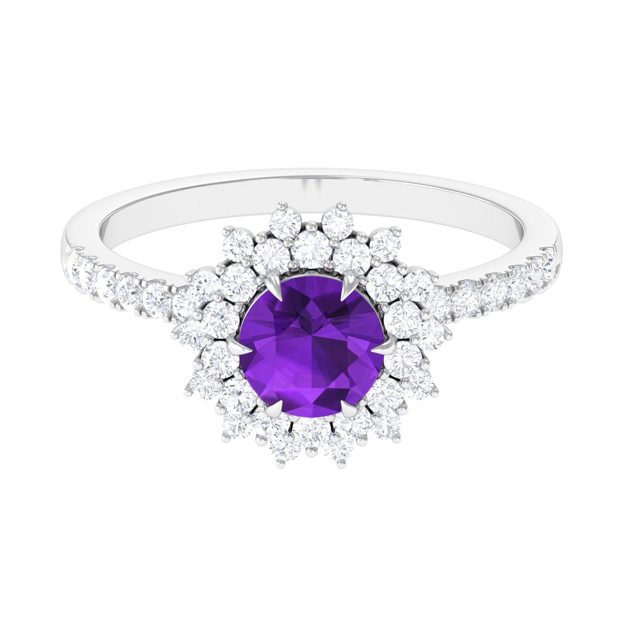 Rosec Jewels-Round Amethyst Statement Engagement Ring with Moissanite