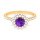 Rosec Jewels-Round Amethyst Statement Engagement Ring with Moissanite