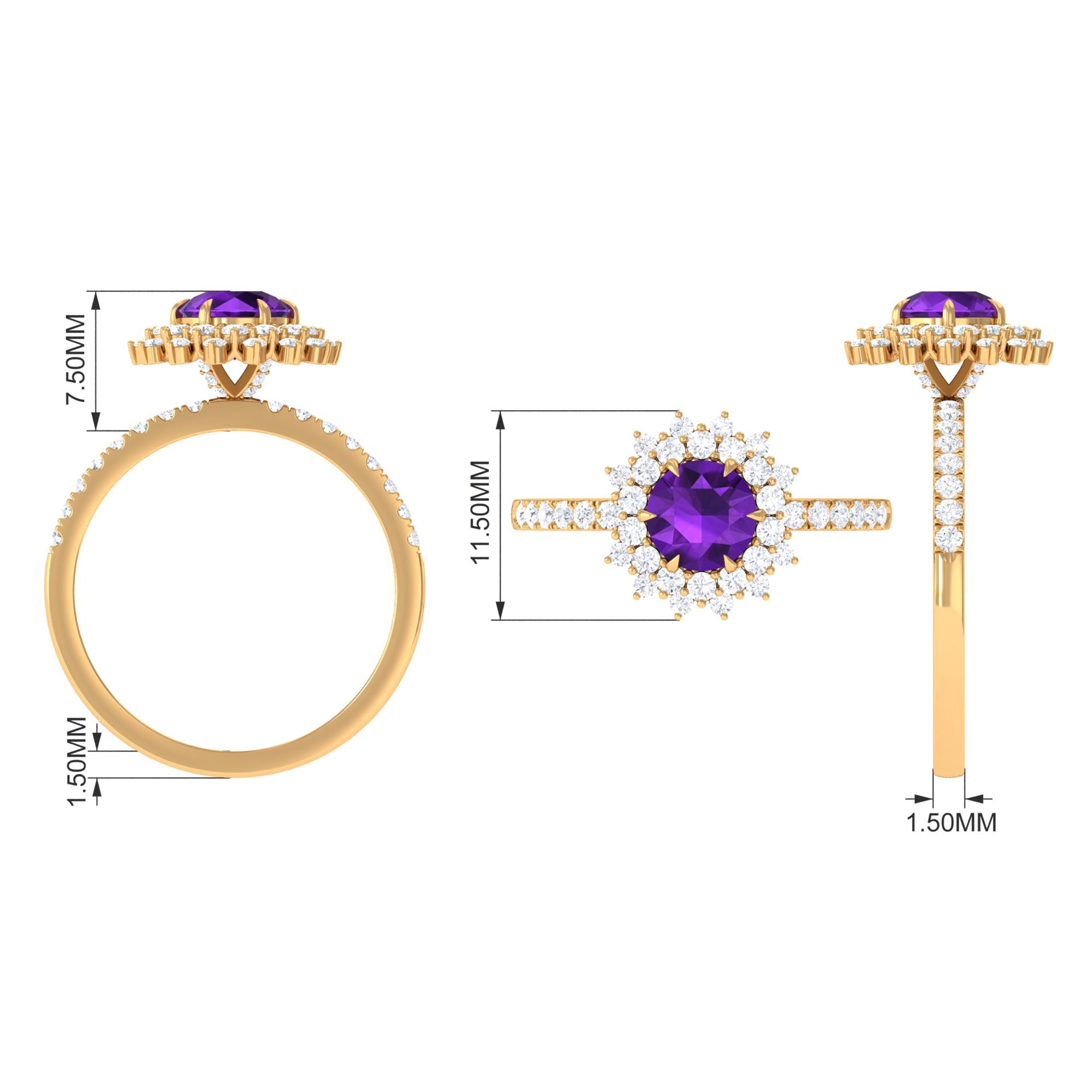 Rosec Jewels-Round Amethyst Statement Engagement Ring with Moissanite