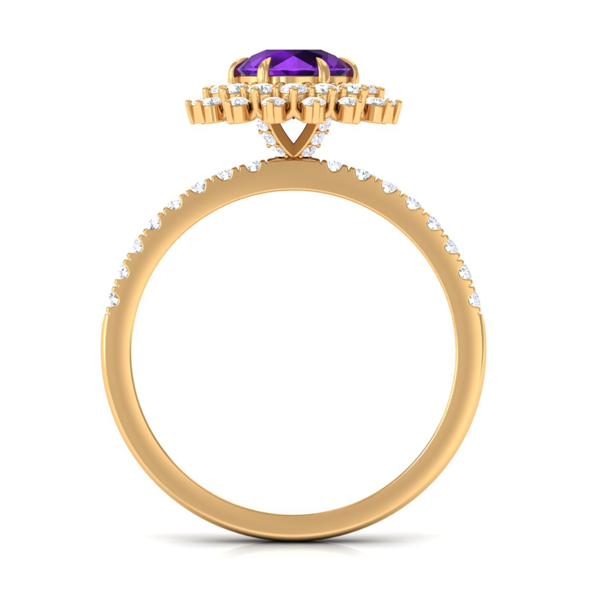 Rosec Jewels-Round Amethyst Statement Engagement Ring with Moissanite