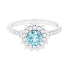 Rosec Jewels-2 CT Round Aquamarine Statement Engagement Ring with Moissanite