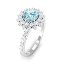 Rosec Jewels-2 CT Round Aquamarine Statement Engagement Ring with Moissanite