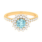 Rosec Jewels-2 CT Round Aquamarine Statement Engagement Ring with Moissanite