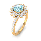 Rosec Jewels-2 CT Round Aquamarine Statement Engagement Ring with Moissanite