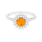 Rosec Jewels-Round Fire Opal Statement Engagement Ring with Moissanite