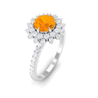 Rosec Jewels-Round Fire Opal Statement Engagement Ring with Moissanite