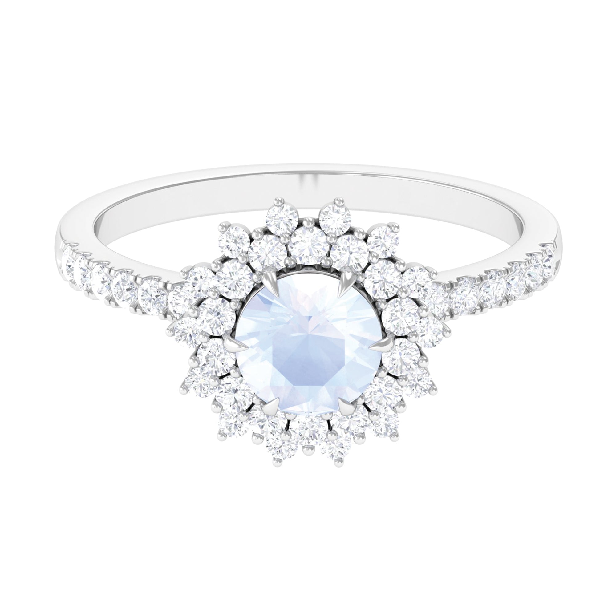 Rosec Jewels-1.5 CT Round Moonstone Statement Engagement Ring with Moissanite