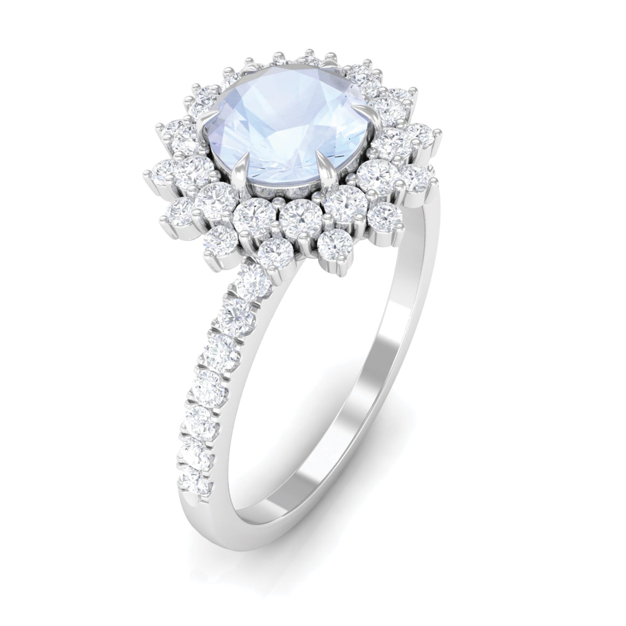 Rosec Jewels-1.5 CT Round Moonstone Statement Engagement Ring with Moissanite