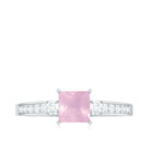 Rosec Jewels-Classic Princess Cut Rose Quartz and Diamond Engagement Ring