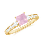 Rosec Jewels-Classic Princess Cut Rose Quartz and Diamond Engagement Ring