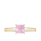 Rosec Jewels-Classic Princess Cut Rose Quartz and Diamond Engagement Ring