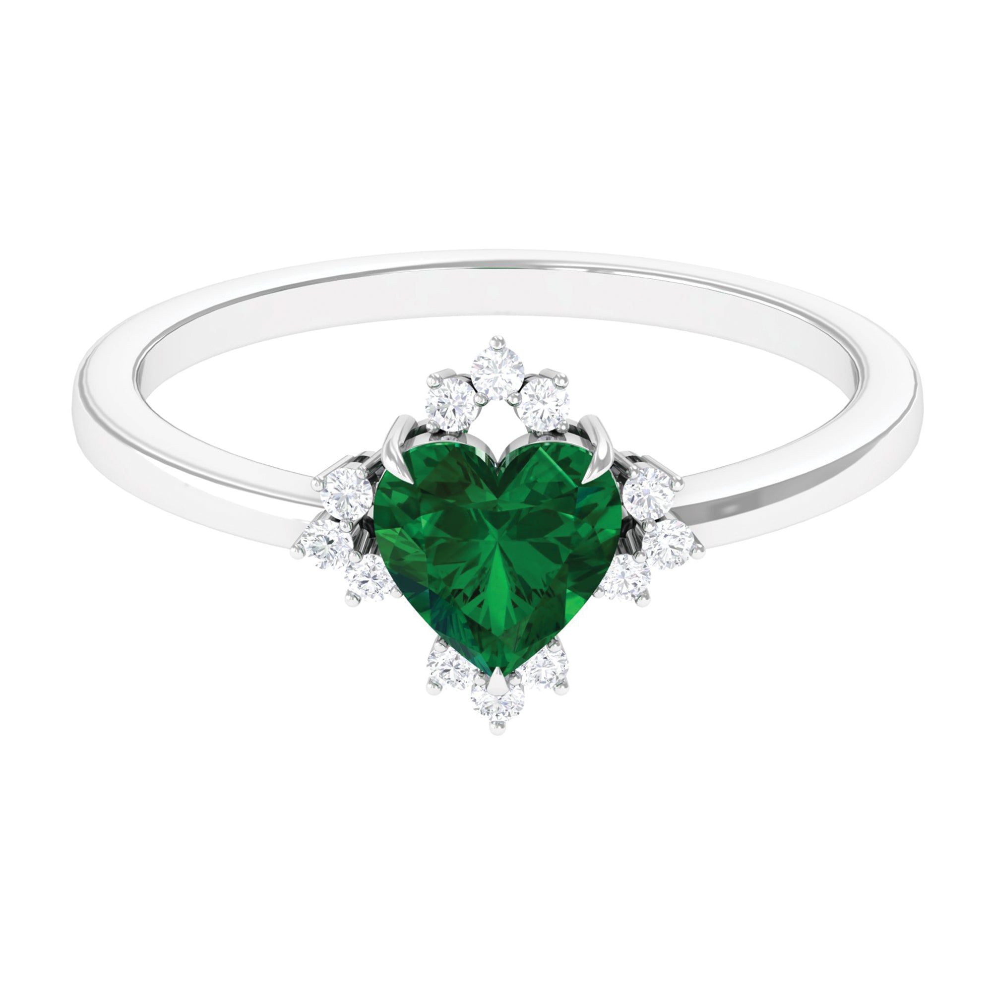 Rosec Jewels-Heart Shape Created Emerald Promise Ring with Diamond Accent