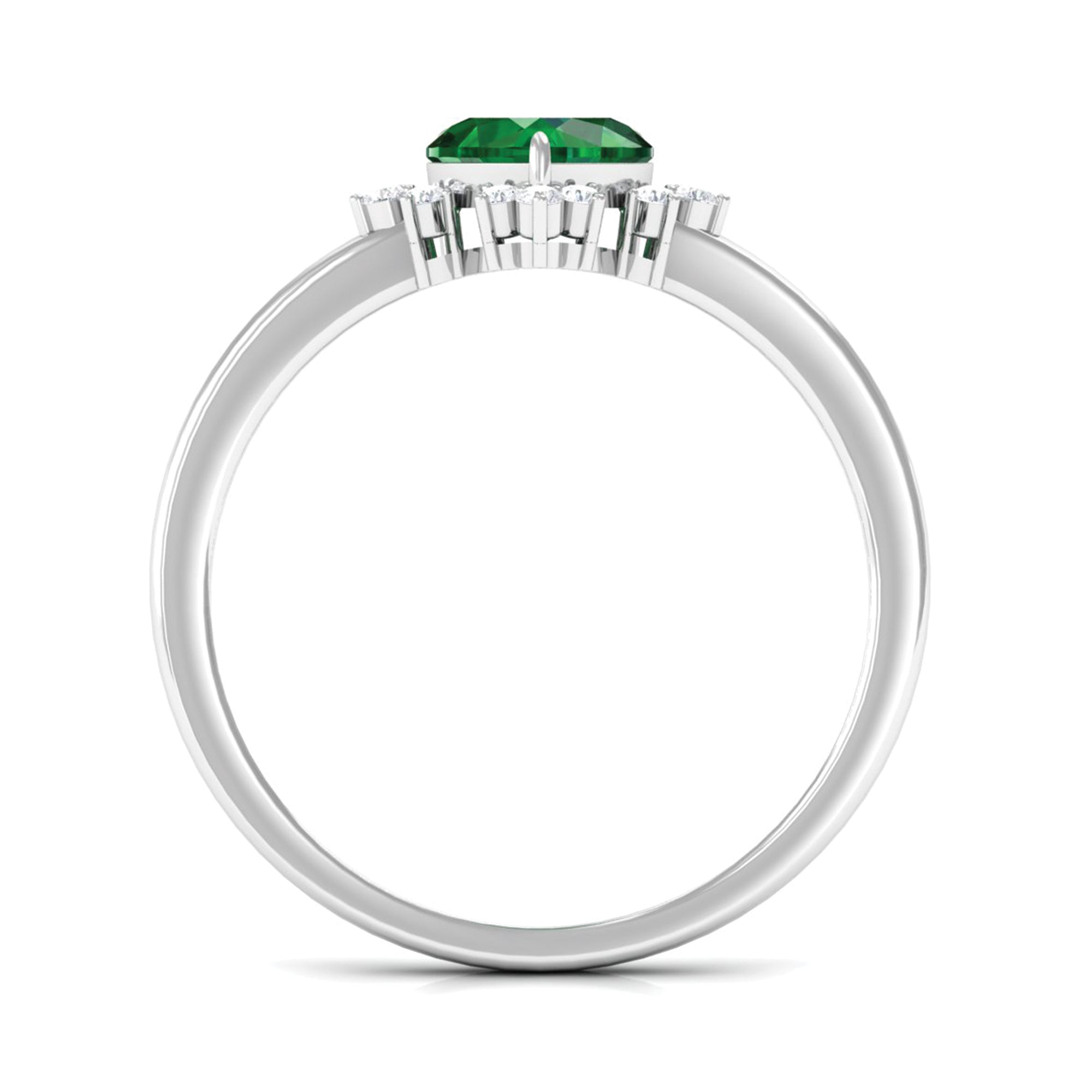 Rosec Jewels-Heart Shape Created Emerald Promise Ring with Diamond Accent