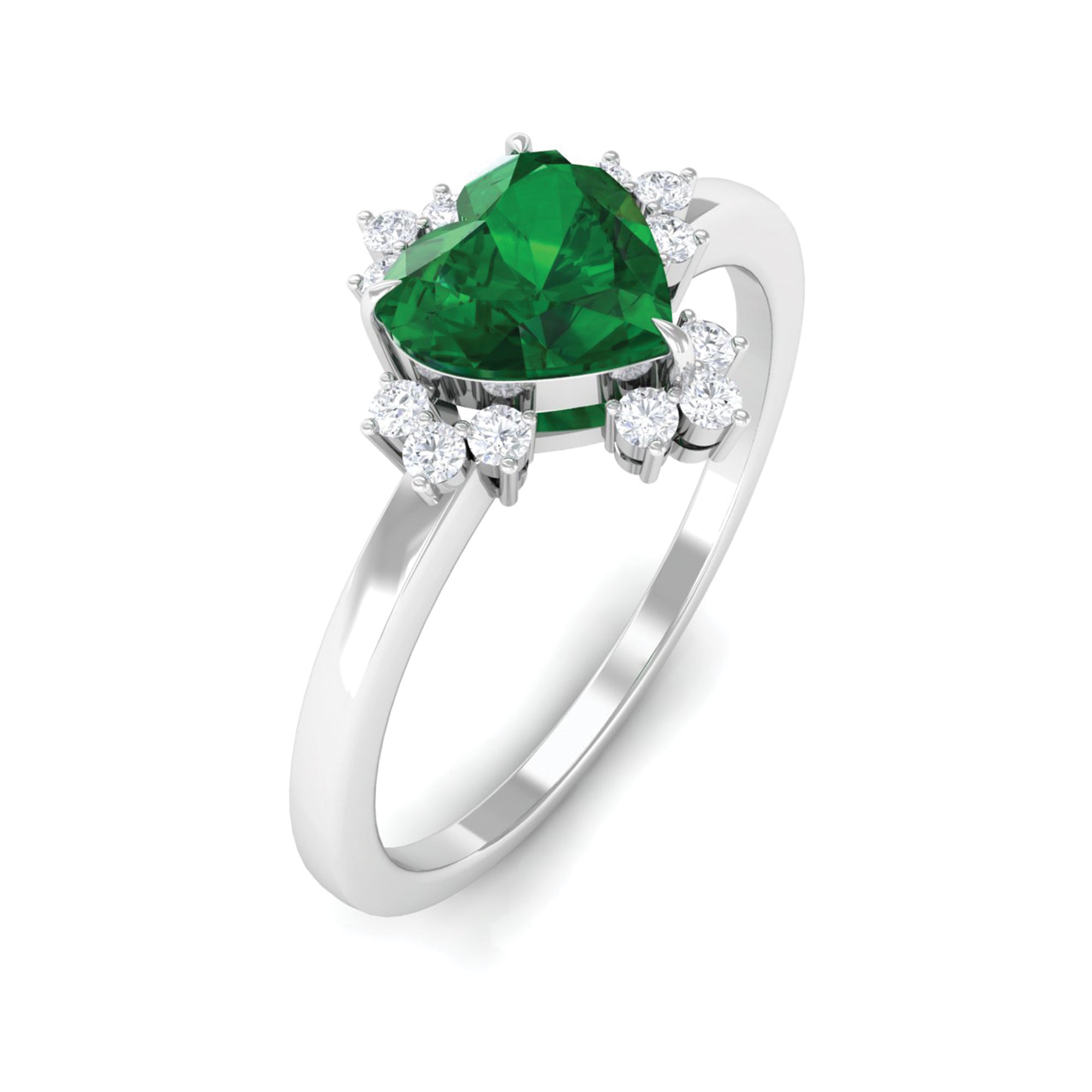 Rosec Jewels-Heart Shape Created Emerald Promise Ring with Diamond Accent