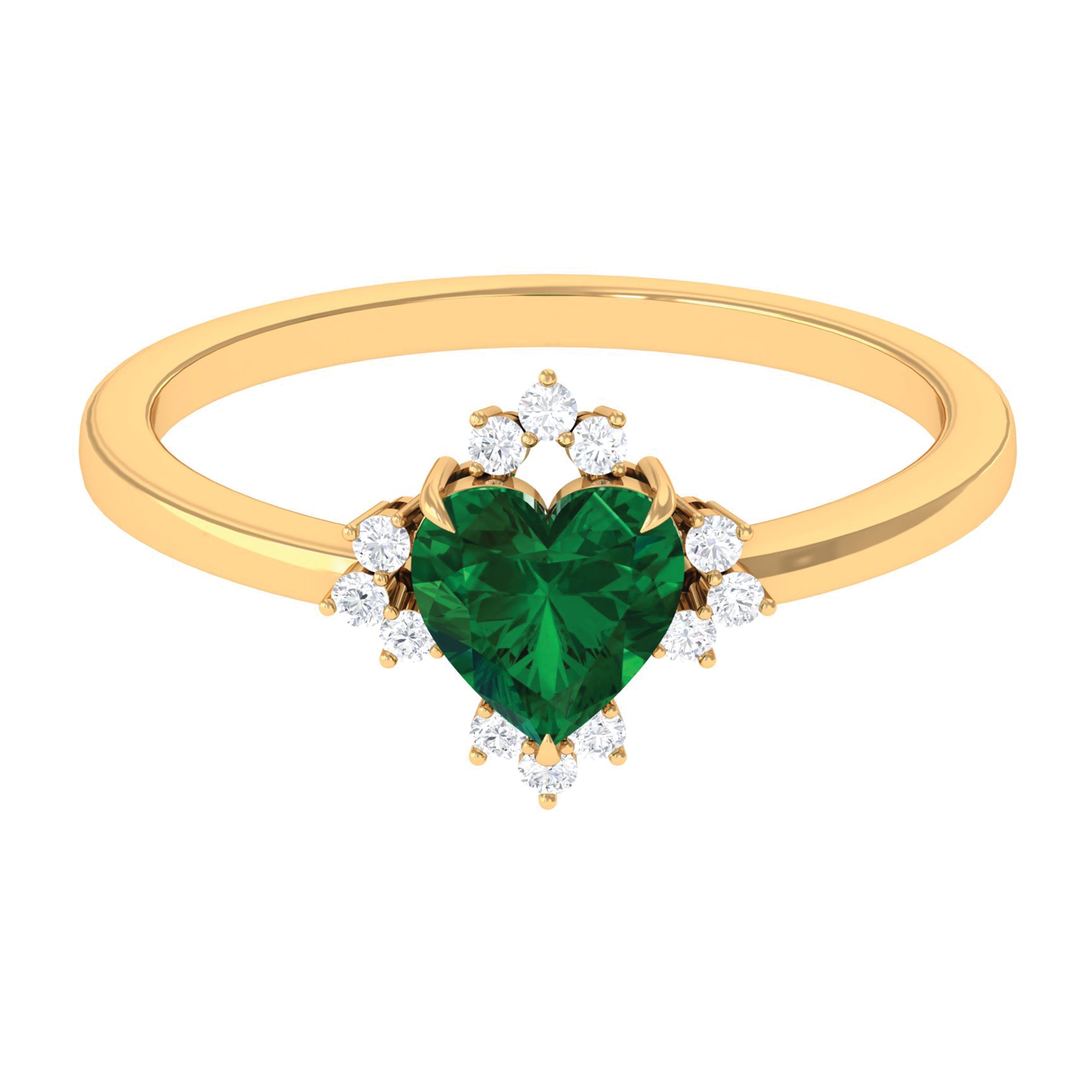 Rosec Jewels-Heart Shape Created Emerald Promise Ring with Diamond Accent