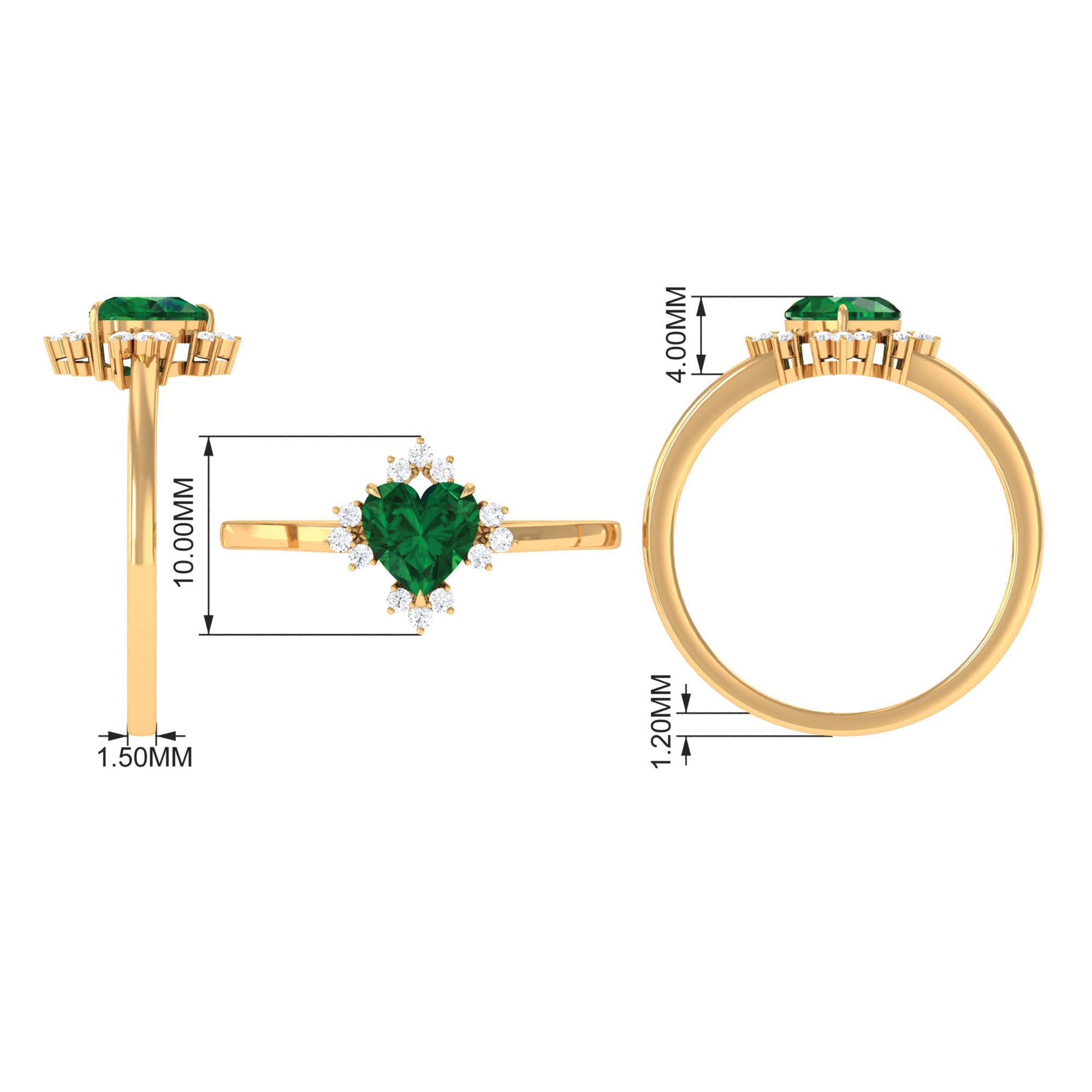 Rosec Jewels-Heart Shape Created Emerald Promise Ring with Diamond Accent