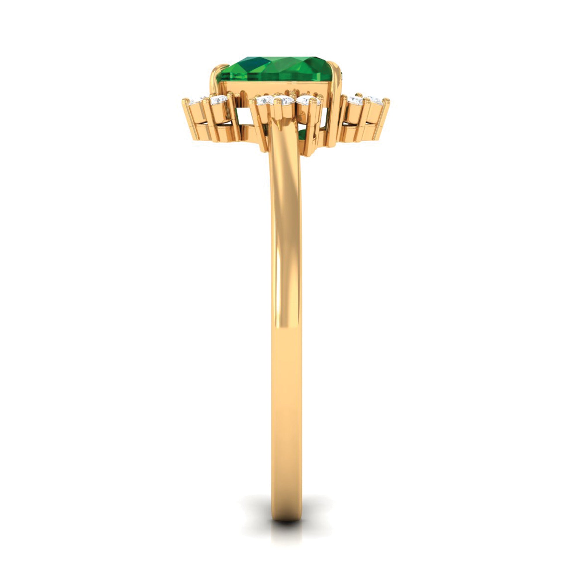 Rosec Jewels-Heart Shape Created Emerald Promise Ring with Diamond Accent