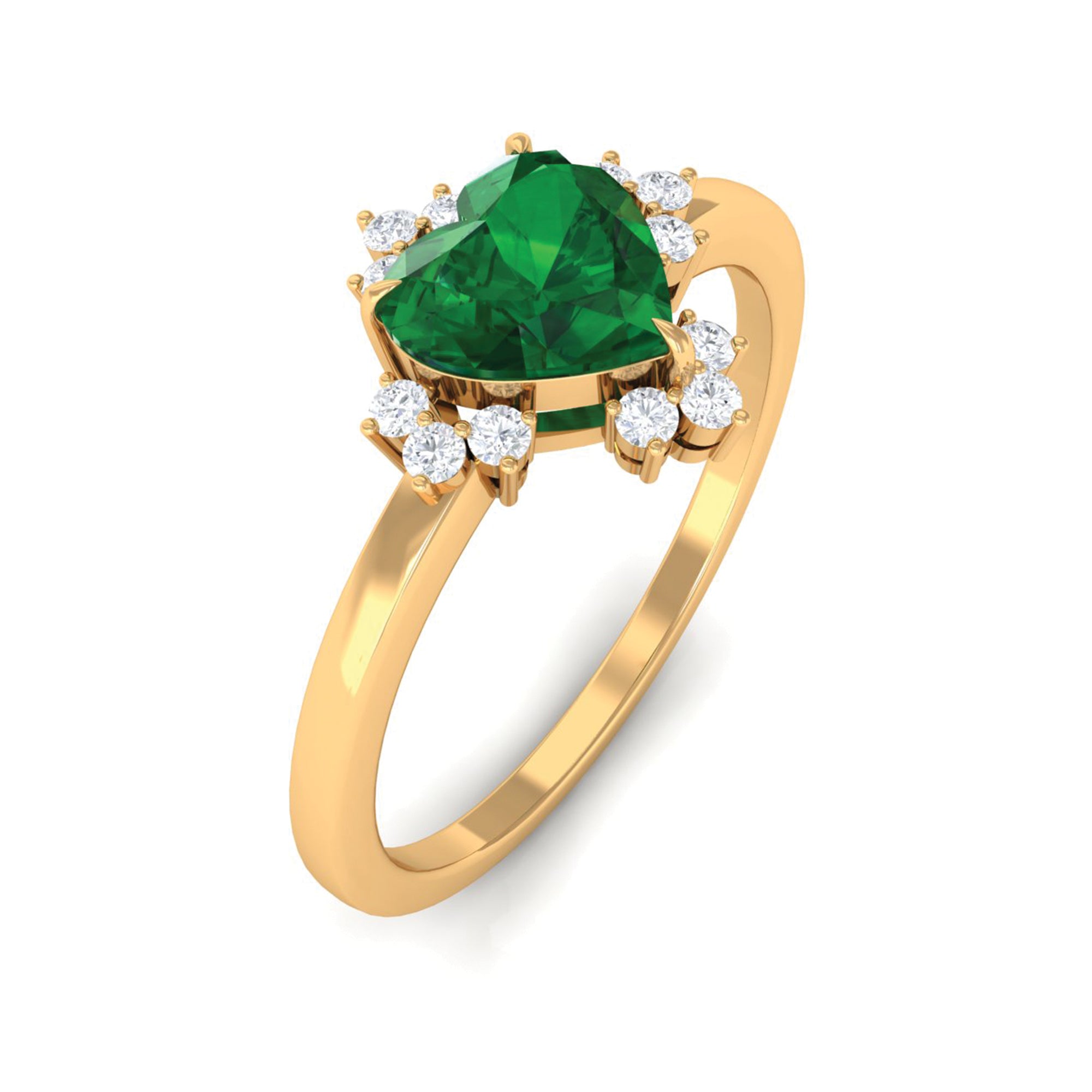 Rosec Jewels-Heart Shape Created Emerald Promise Ring with Diamond Accent