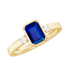 Rosec Jewels-Bezel Set Octagon Cut Created Blue Sapphire Engagement Ring with Diamond