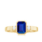 Rosec Jewels-Bezel Set Octagon Cut Created Blue Sapphire Engagement Ring with Diamond