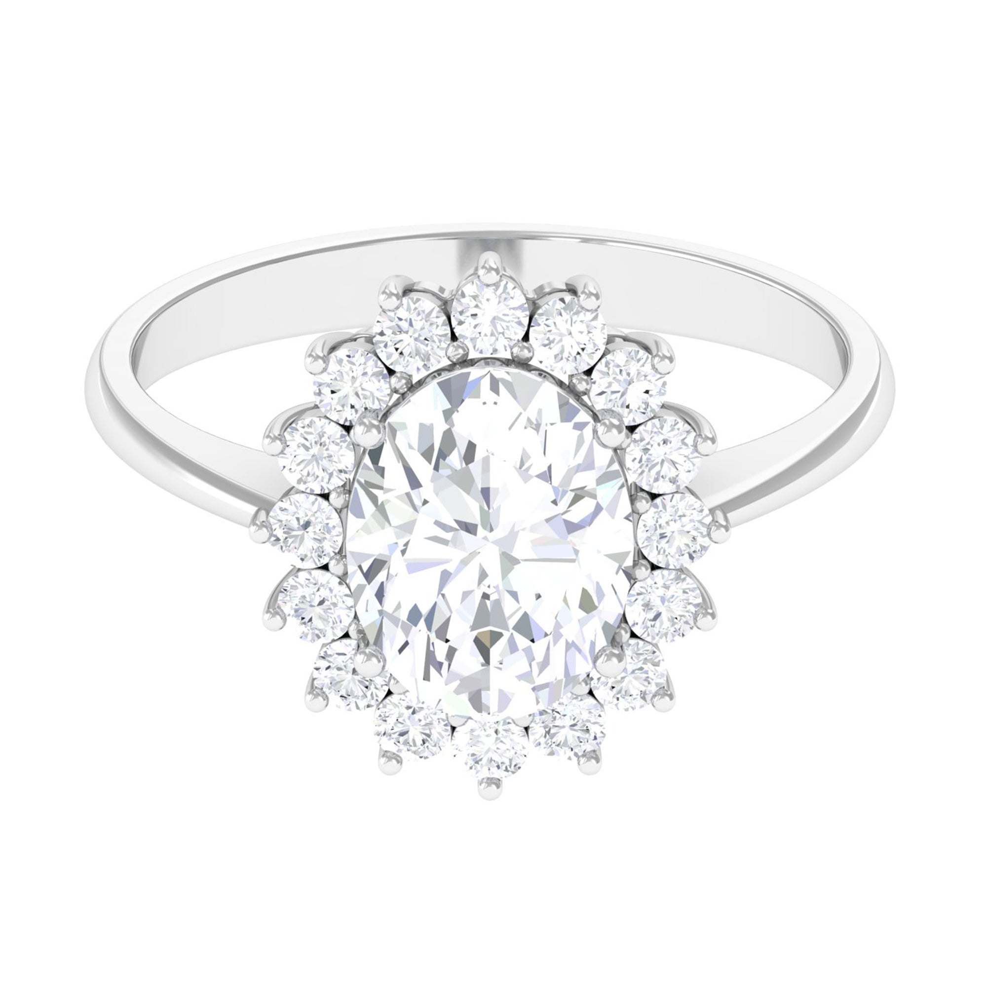 Rosec Jewels-Oval Cut Cubic Zirconia Halo Statement Engagement Ring