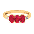 Rosec Jewels-Oval Cut Created Ruby 3 Stone Engagement Ring with Diamond