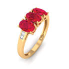 Rosec Jewels-Oval Cut Created Ruby 3 Stone Engagement Ring with Diamond