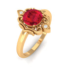 Rosec Jewels-Solitaire Art Deco Ring with Created Ruby and Diamond