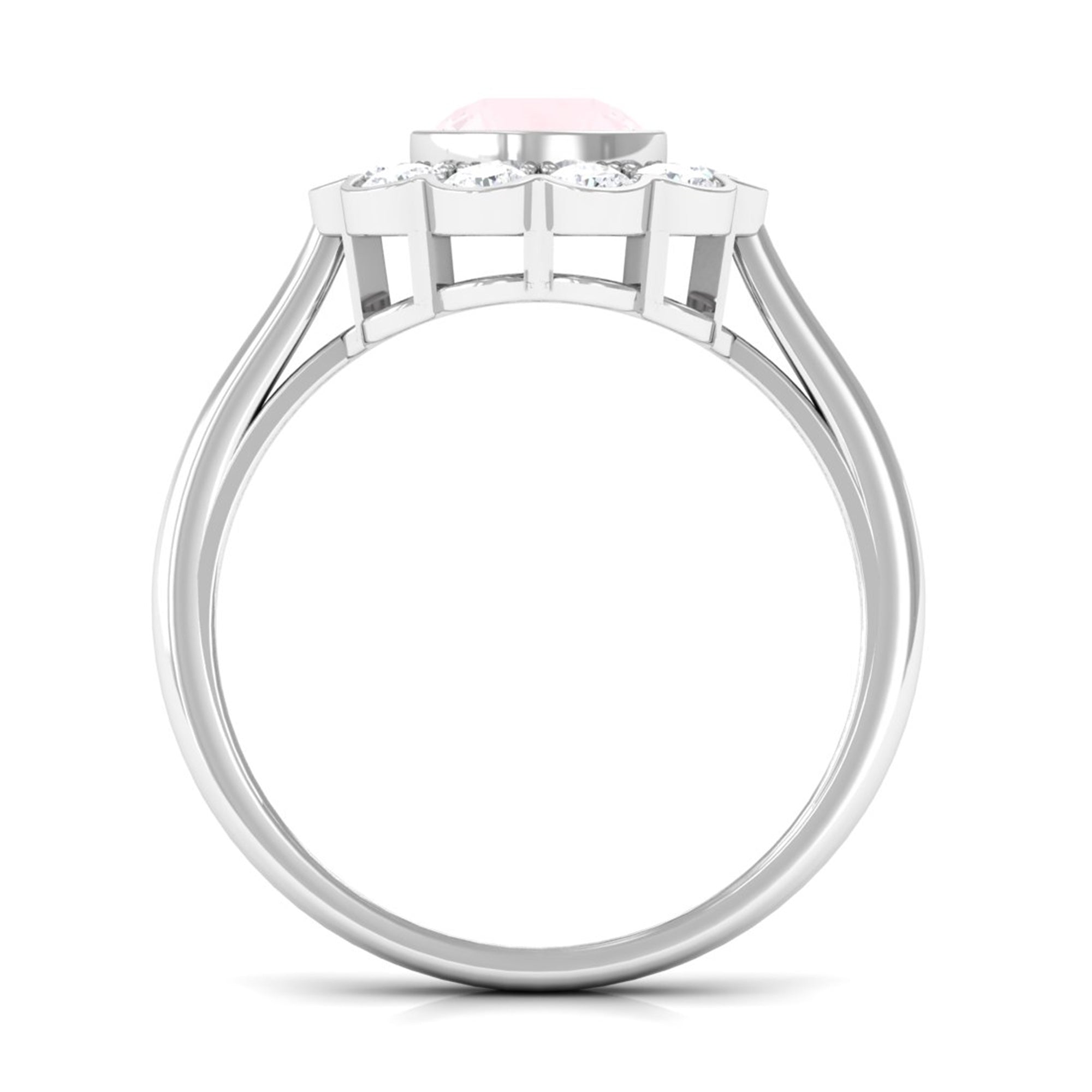 Rosec Jewels-Bezel Set Round Rose Quartz Halo Engagement Ring with Diamond