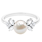 Rosec Jewels-Nature Inspired Freshwater Pearl Solitaire Ring with Diamond