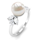 Rosec Jewels-Nature Inspired Freshwater Pearl Solitaire Ring with Diamond