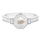 Rosec Jewels-Vintage Inspired Freshwater Pearl Halo Ring with Diamond