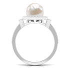 Rosec Jewels-Vintage Inspired Freshwater Pearl Halo Ring with Diamond