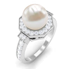 Rosec Jewels-Vintage Inspired Freshwater Pearl Halo Ring with Diamond