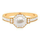 Rosec Jewels-Vintage Inspired Freshwater Pearl Halo Ring with Diamond