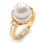 Rosec Jewels-Vintage Inspired Freshwater Pearl Halo Ring with Diamond