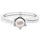 Rosec Jewels-Freshwater Pearl and Diamond Flower Ring in Bypass Shank